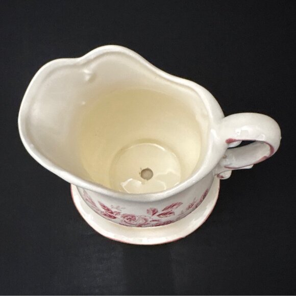 Vintage White Japanese Ceramic Pitcher Pink Floral Design Matching Saucer Plate - Picture 6 of 9
